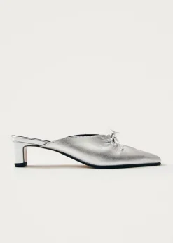 Amar Shimmer Silver Leather Mules|ALOHAS Sale