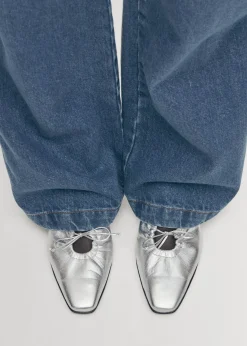 Amar Shimmer Silver Leather Mules|ALOHAS Sale
