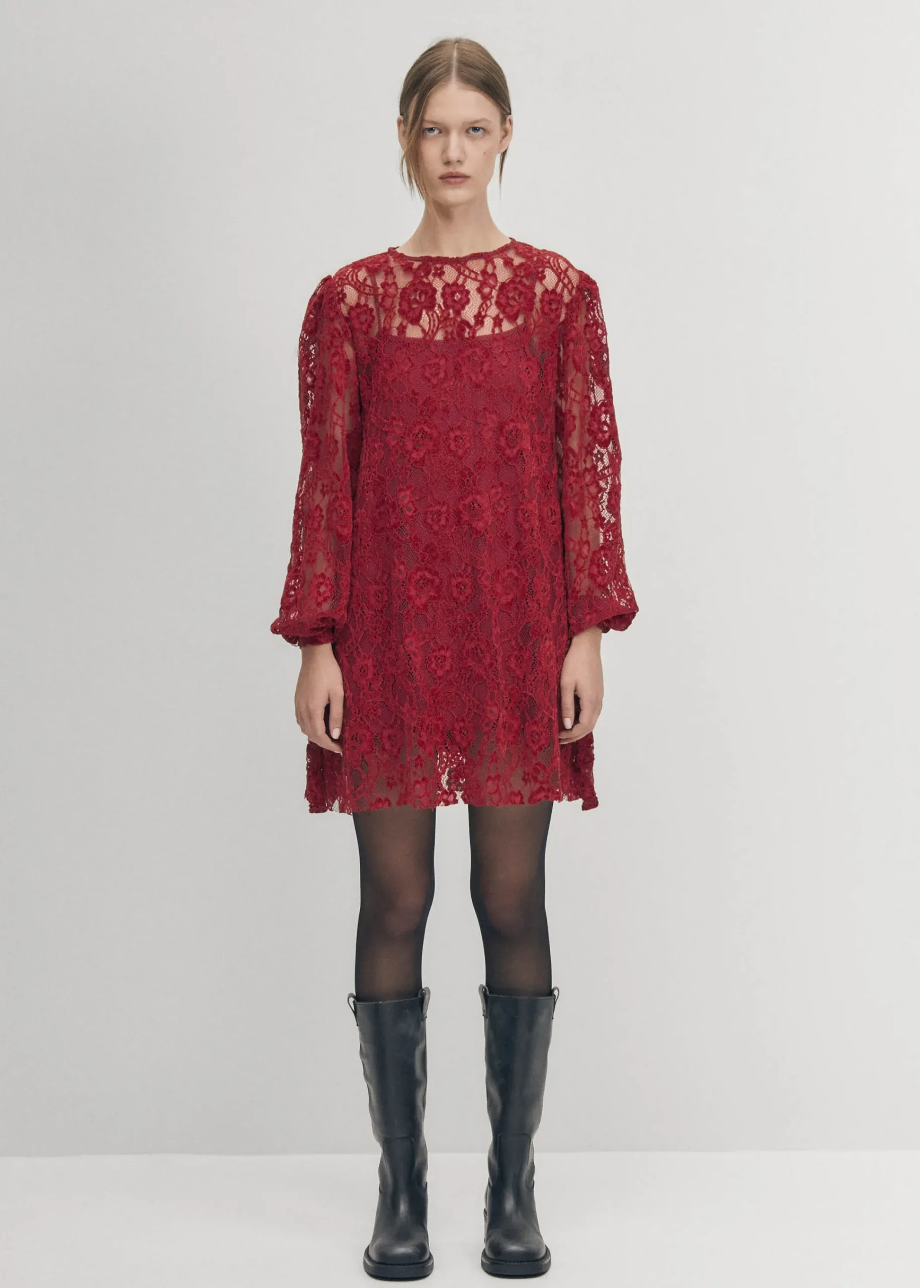 Dablon Lace Wine Dress|ALOHAS Best