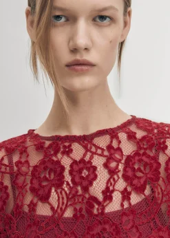 Dablon Lace Wine Dress|ALOHAS Best
