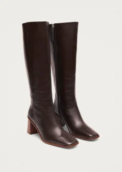 East Coffee Brown Leather Boots|ALOHAS Sale