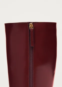 East Sleek Burgundy Leather Boots|ALOHAS Fashion