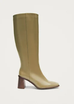 East Sleek Khaki Leather Boots|ALOHAS Discount