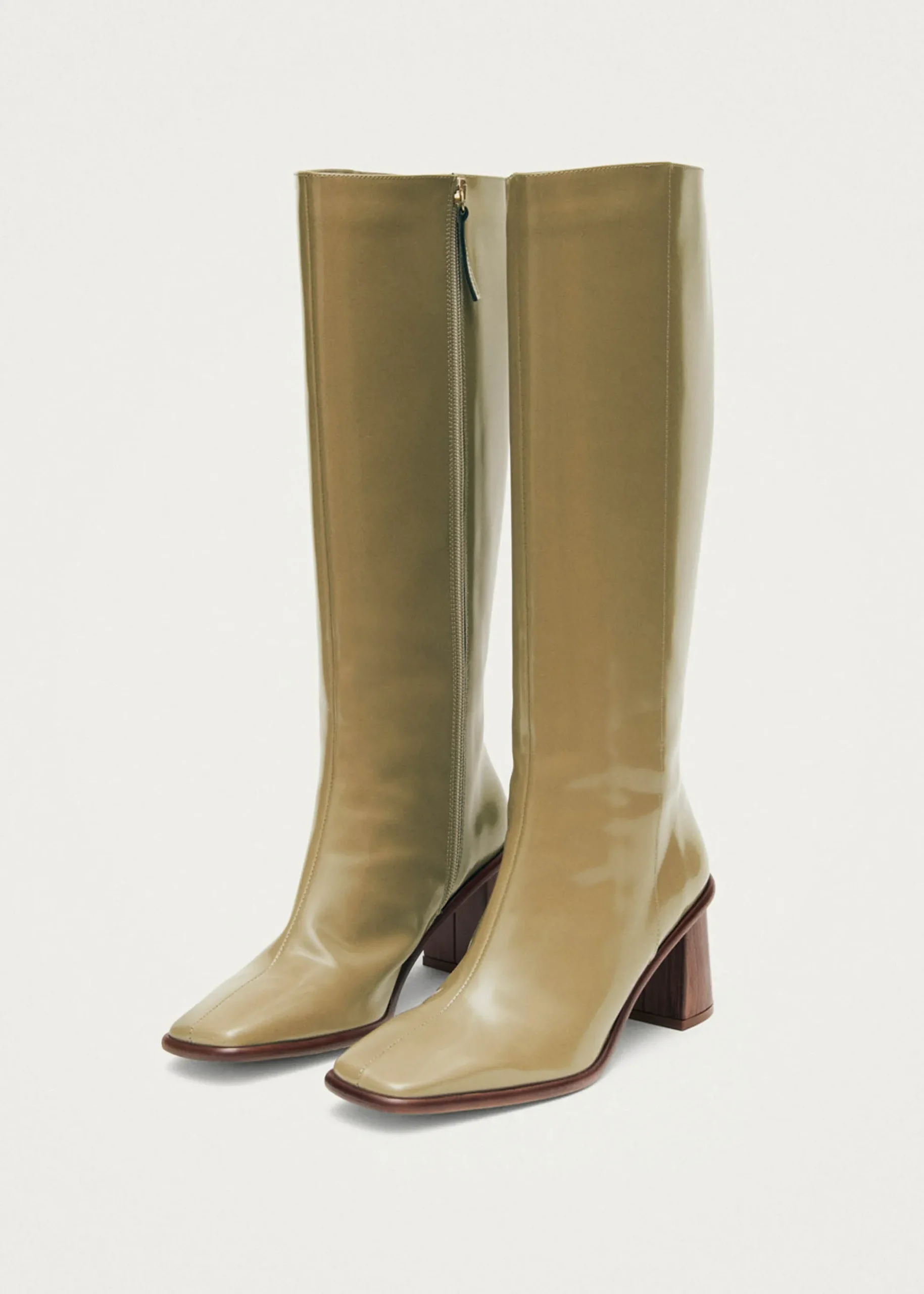 East Sleek Khaki Leather Boots|ALOHAS Discount