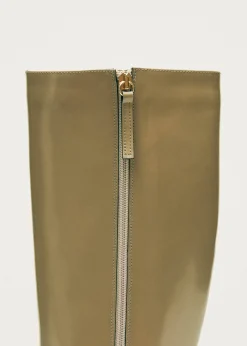 East Sleek Khaki Leather Boots|ALOHAS Discount
