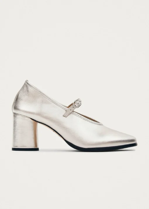 Esha Shimmer Silver Leather Pumps|ALOHAS Discount