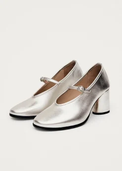 Esha Shimmer Silver Leather Pumps|ALOHAS Discount