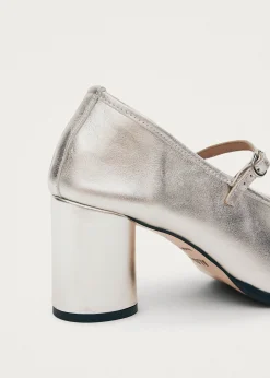 Esha Shimmer Silver Leather Pumps|ALOHAS Discount