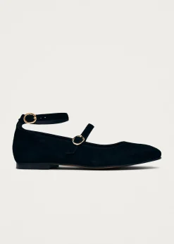 Evelyn Suede Black Leather Ballet Flats|ALOHAS Best