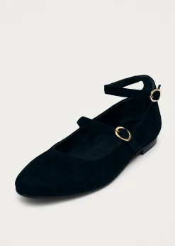 Evelyn Suede Black Leather Ballet Flats|ALOHAS Best