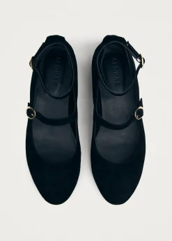 Evelyn Suede Black Leather Ballet Flats|ALOHAS Best