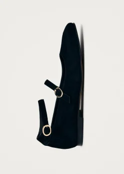 Evelyn Suede Black Leather Ballet Flats|ALOHAS Best