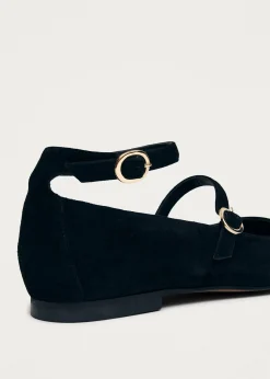 Evelyn Suede Black Leather Ballet Flats|ALOHAS Best