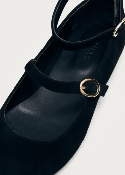 Evelyn Suede Black Leather Ballet Flats|ALOHAS Best