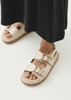 Harper Cream Leather Sandals|ALOHAS New