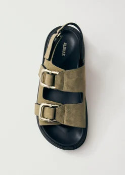 Harper Suede Khaki Leather Sandals|ALOHAS Outlet