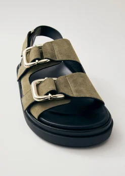 Harper Suede Khaki Leather Sandals|ALOHAS Outlet