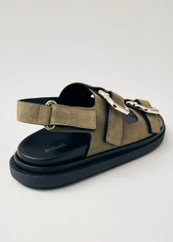 Harper Suede Khaki Leather Sandals|ALOHAS Outlet