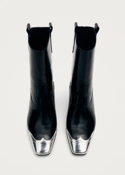 Hudson Shimmer Bicolor Black Silver Leather Ankle Boots|ALOHAS Fashion