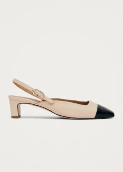 Lindy Bicolor Cream Black Leather Pumps|ALOHAS Hot