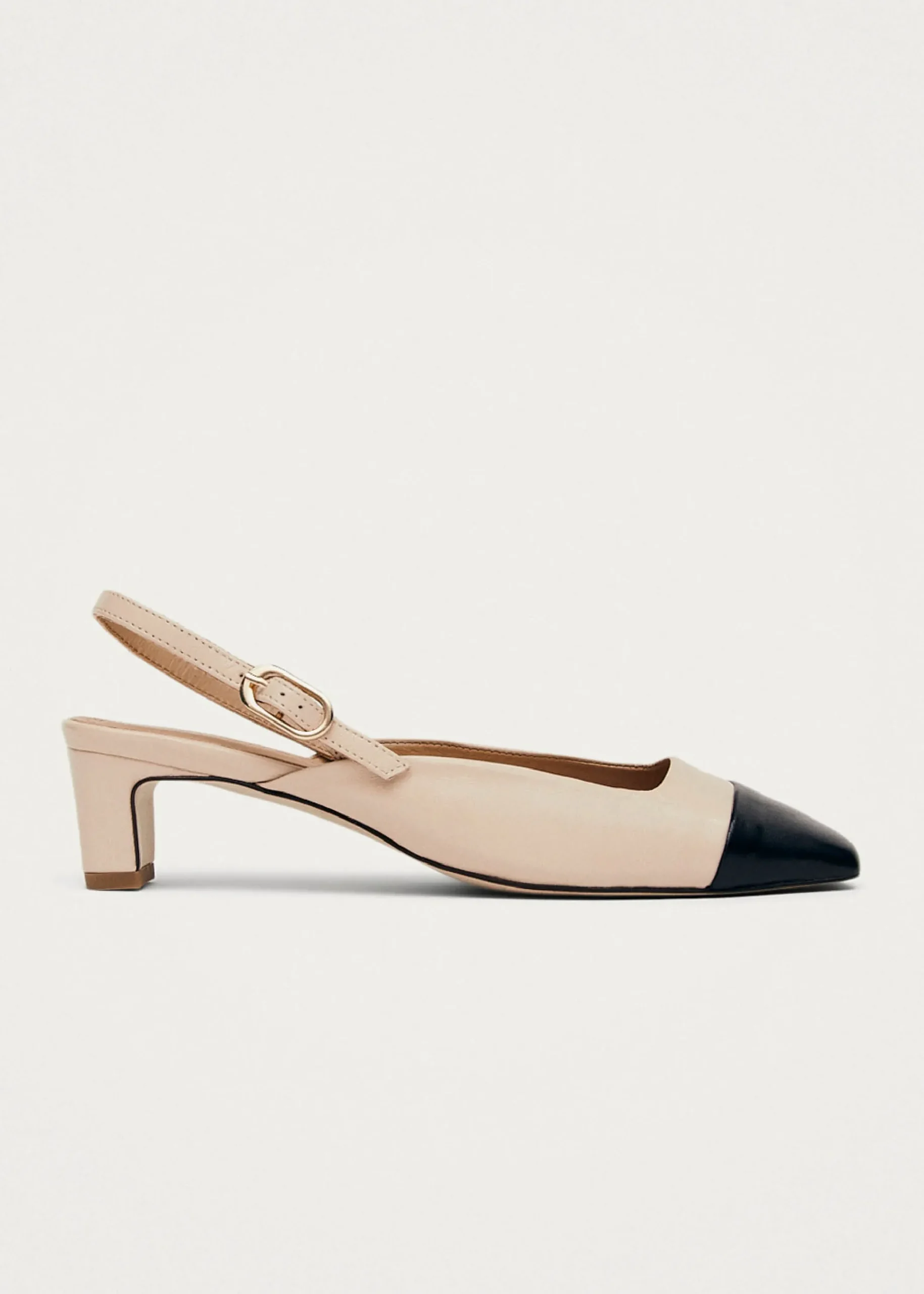 Lindy Bicolor Cream Black Leather Pumps|ALOHAS Hot
