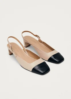 Lindy Bicolor Cream Black Leather Pumps|ALOHAS Hot