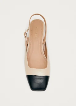 Lindy Bicolor Cream Black Leather Pumps|ALOHAS Hot