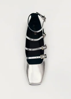 Luke Shimmer Silver Leather Ballet Flats|ALOHAS New