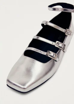 Luke Shimmer Silver Leather Ballet Flats|ALOHAS New