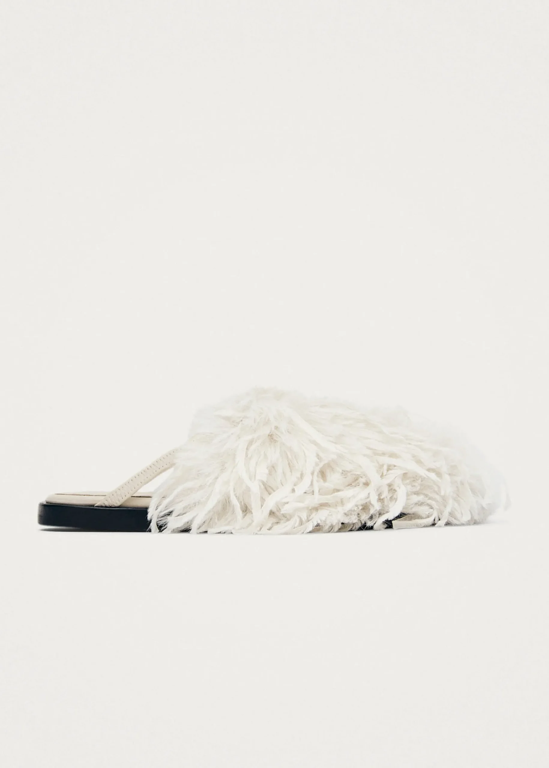 Maja Furry Cream Leather Mules|ALOHAS Online