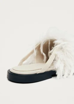 Maja Furry Cream Leather Mules|ALOHAS Online