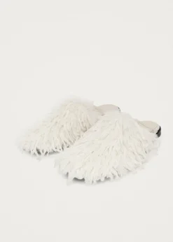 Maja Furry Cream Leather Mules|ALOHAS Online