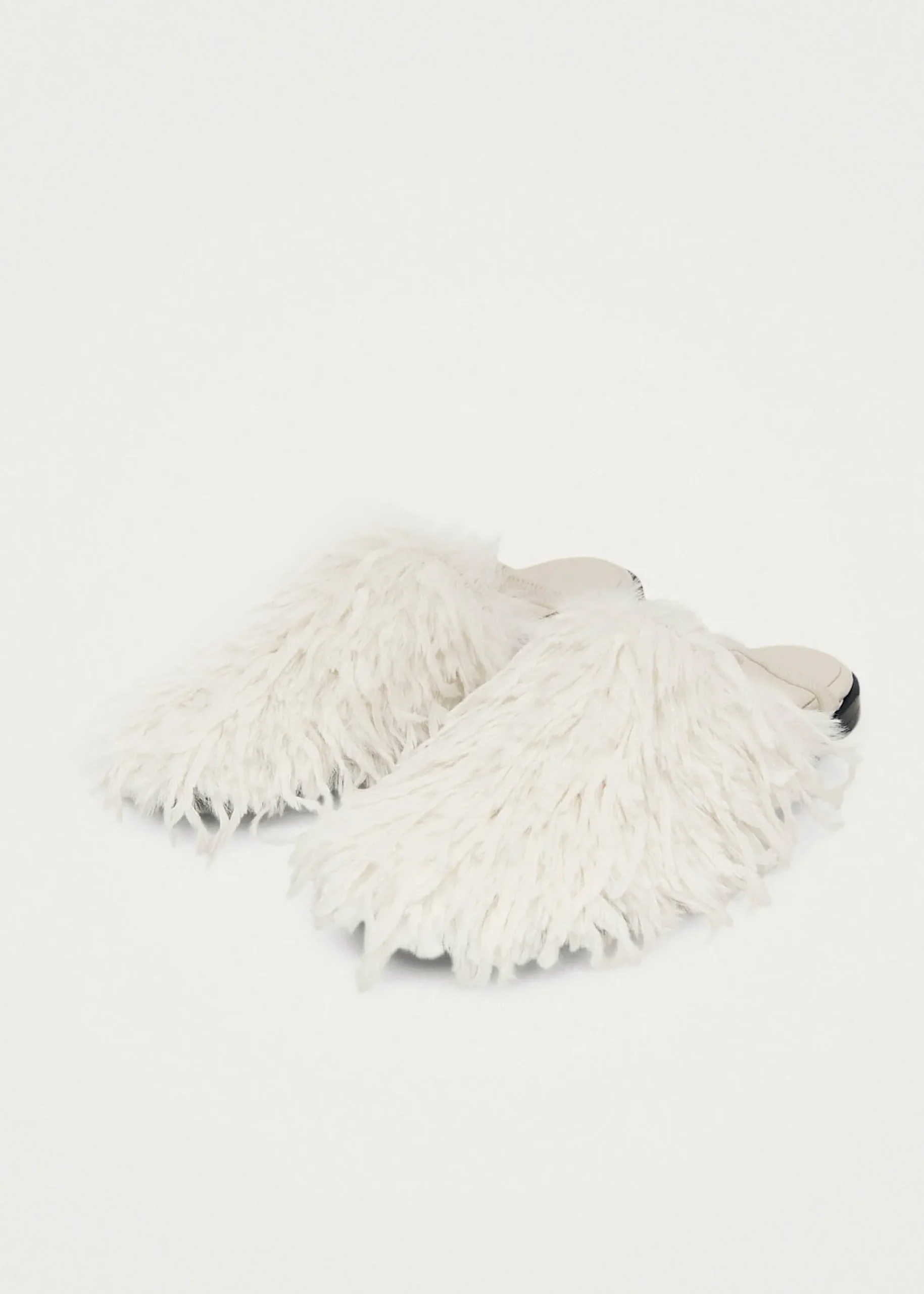 Maja Furry Cream Leather Mules|ALOHAS Online