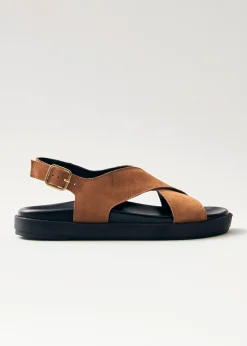 Nico Suede Brown Leather Sandals|ALOHAS Outlet
