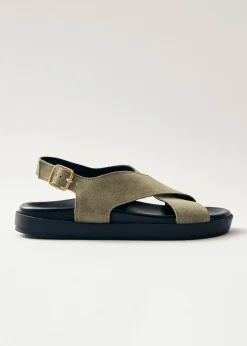 Nico Suede Khaki Leather Sandals|ALOHAS Best