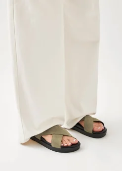 Nico Suede Khaki Leather Sandals|ALOHAS Best