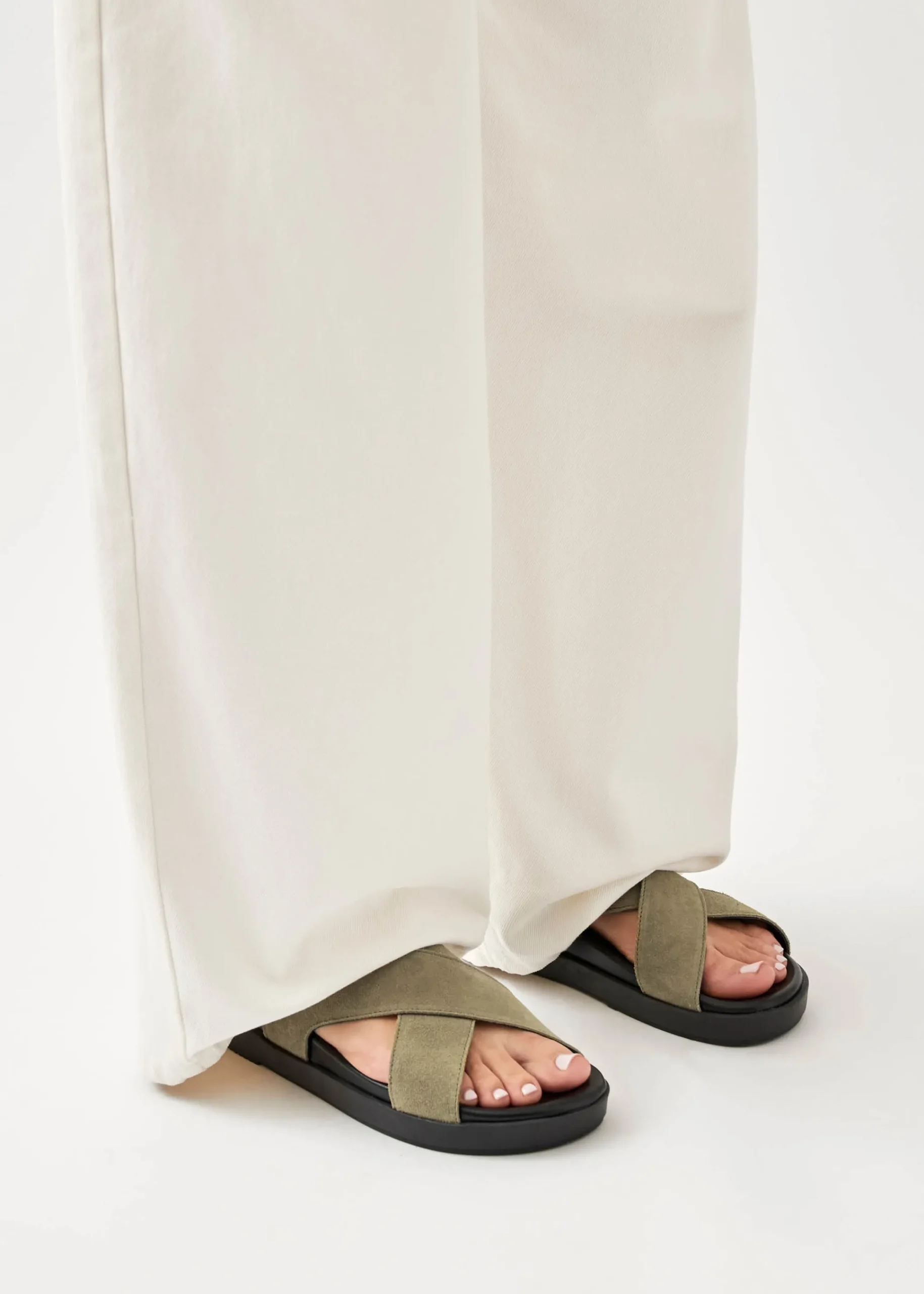 Nico Suede Khaki Leather Sandals|ALOHAS Best