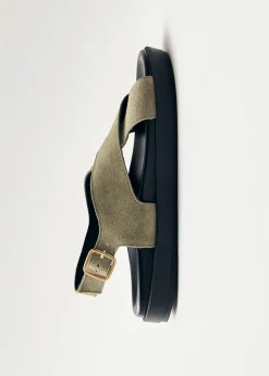 Nico Suede Khaki Leather Sandals|ALOHAS Best