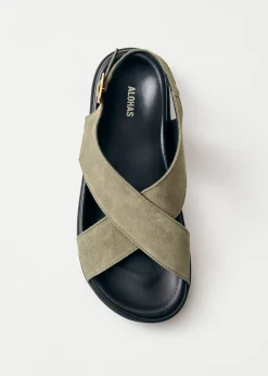 Nico Suede Khaki Leather Sandals|ALOHAS Best