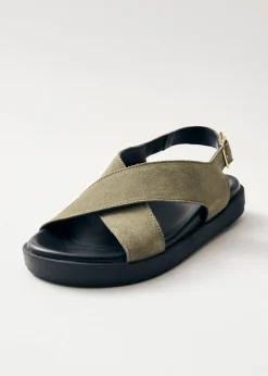Nico Suede Khaki Leather Sandals|ALOHAS Best