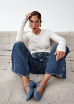 Por Do Sol Denim Blue Denim Ballet Flats|ALOHAS Hot