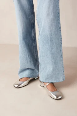 Por Do Sol Shimmer Silver Leather Ballet Flats|ALOHAS Hot
