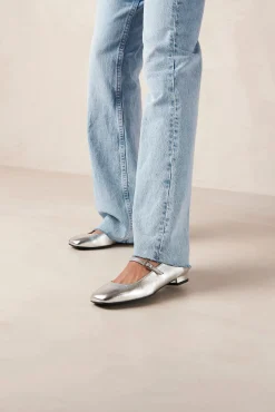 Por Do Sol Shimmer Silver Leather Ballet Flats|ALOHAS Hot