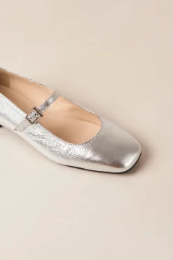 Por Do Sol Shimmer Silver Leather Ballet Flats|ALOHAS Hot