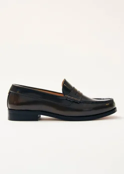 Rivet Brushed Coffee Brown Leather Loafers|ALOHAS Sale