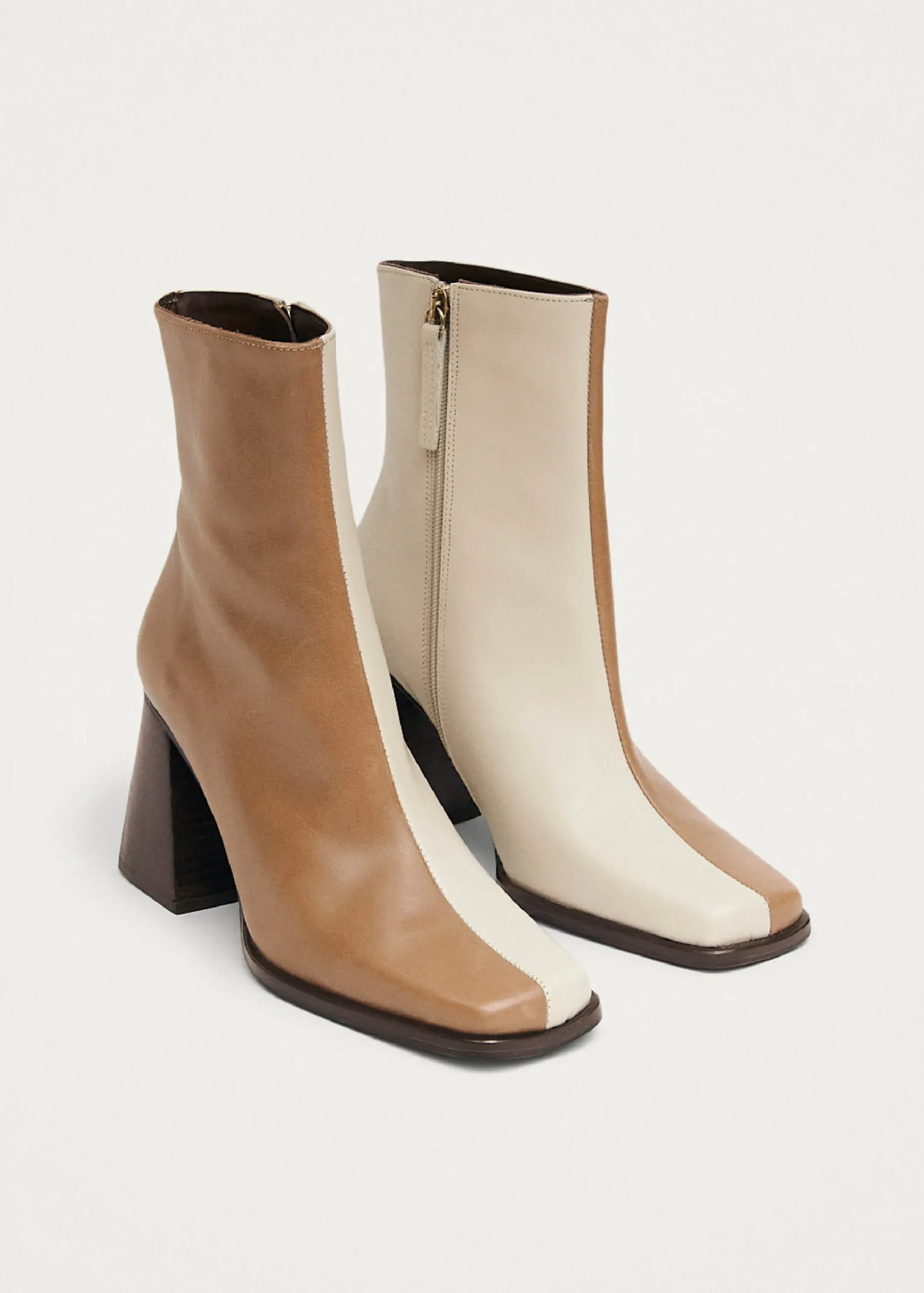 South Bicolor Camel Beige Leather Ankle Boots|ALOHAS Fashion