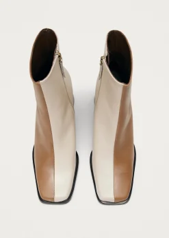 South Bicolor Camel Beige Leather Ankle Boots|ALOHAS Fashion