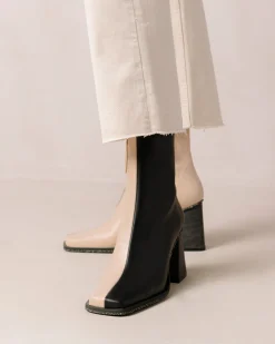 South Bicolor Corn Stone Beige Black Vegan Leather Ankle Boots|ALOHAS New