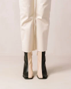 South Bicolor Corn Stone Beige Black Vegan Leather Ankle Boots|ALOHAS New