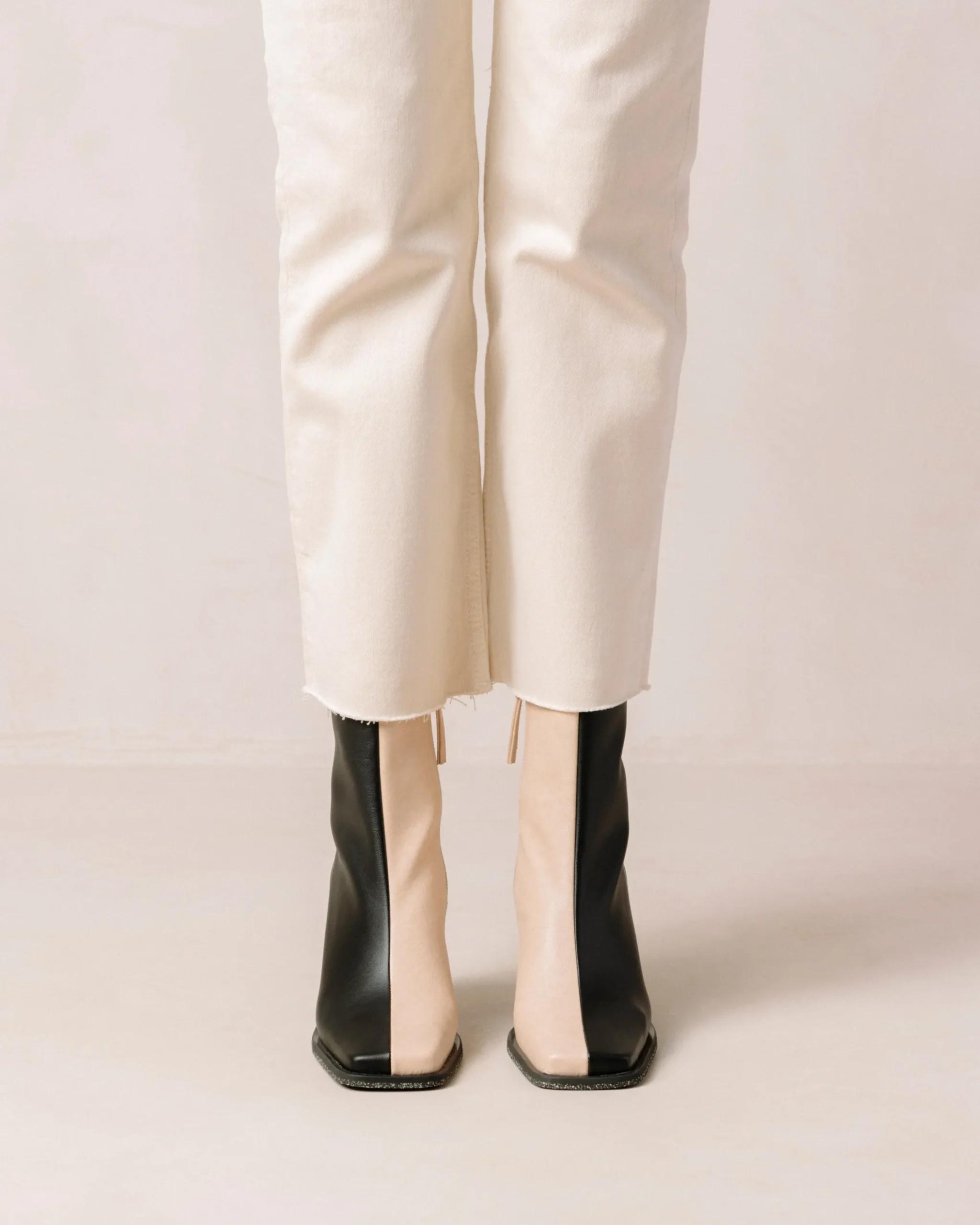 South Bicolor Corn Stone Beige Black Vegan Leather Ankle Boots|ALOHAS New